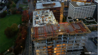 overhead shot of tall building under construction